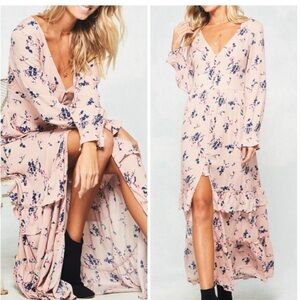 Promesa  Pink Floral Long Sleeve Maxi Dress. Size Small